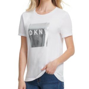 DKNY White and Metallic T-Shirt